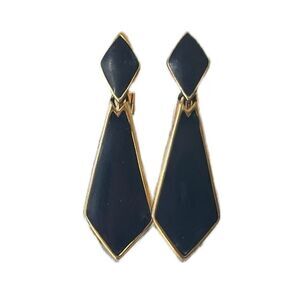 Napier Blue Enamel & Gold Tone Diamond Shape Dangle Adjustable Clip-On Earrings‎
